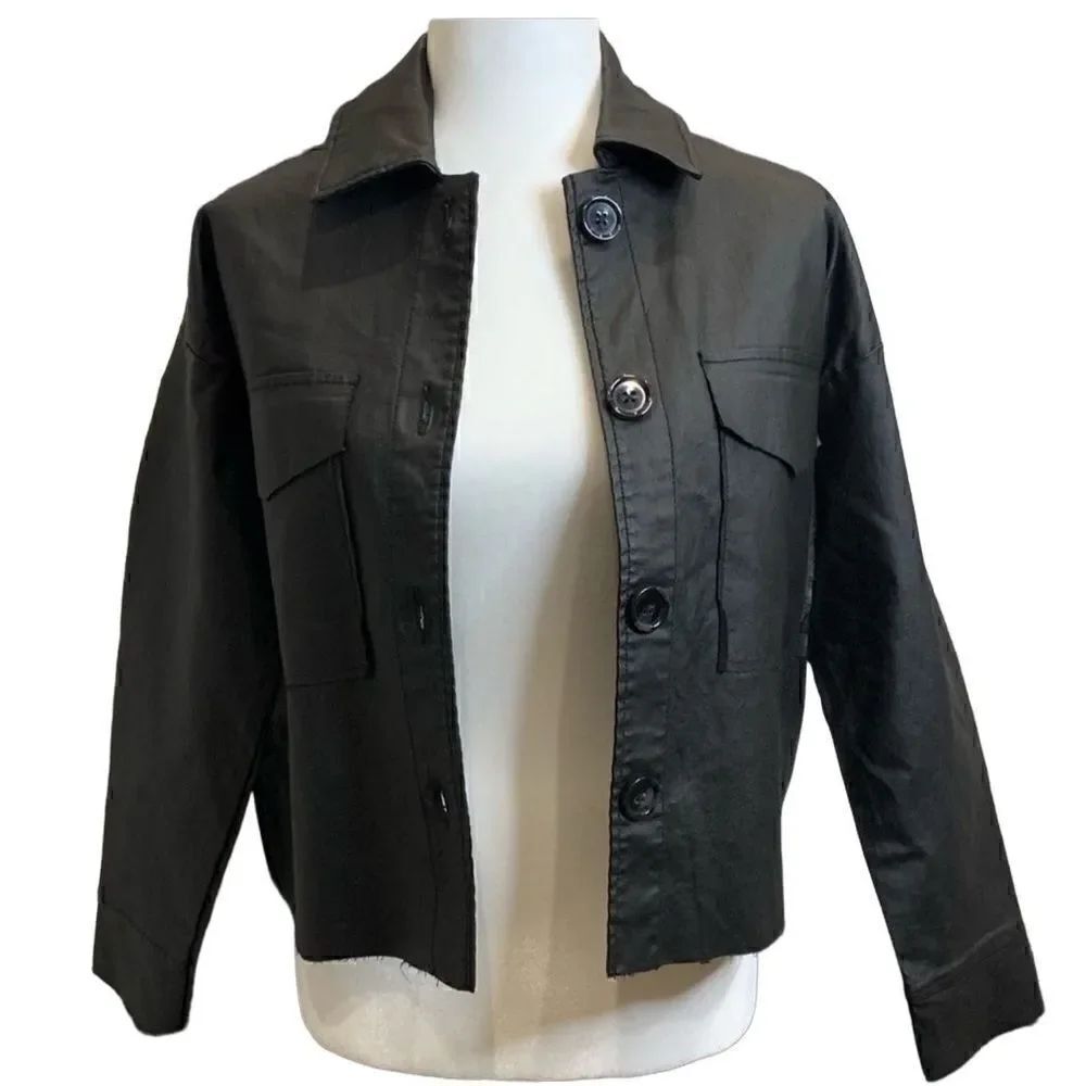 Oat New York Faux Leather Moto jacket Cropped black Oversized Size XS